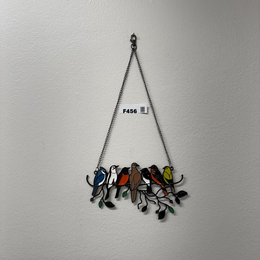 NEW Colorful Stained Glass Style Birds on Branch Hanging Window Panel Suncatcher